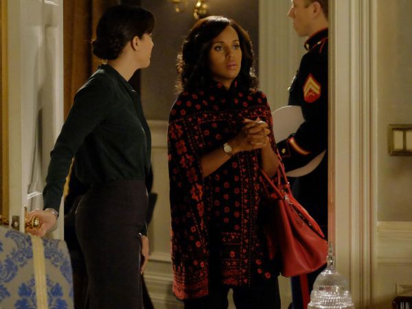 Olivia Pope's floral jacquard knit cape on Scandal
