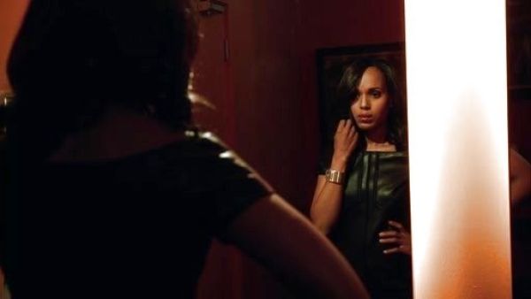 Olivia Pope's Leather Off-the-Shoulder Short-Sleeve Dress on Scandal