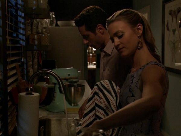 Paige Collins' Lavender Printed Flare Dress on Royal Pains