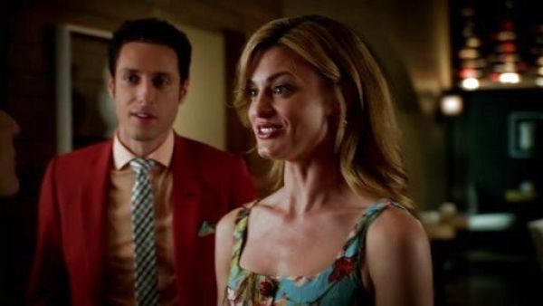 Paige Collins's Embellished Floral Jacquard Dress on Royal Pains