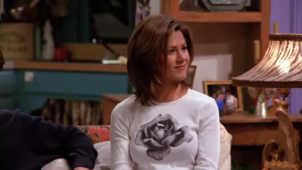 Rachel Green's Black and White Rose Graphic Long Sleeve Tee - Friends