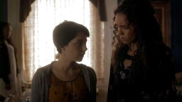 Rebekah Mikaelson's Printed Velvet Raglan Top on The Originals