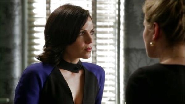 Regina Mills's Contrast Sleeve V-Neck Dress on Once Upon A Time 
