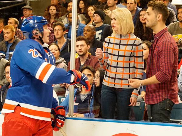 Riley Perrin's Grey and Orange Plaid Mock Neck Sweater on Baby Daddy