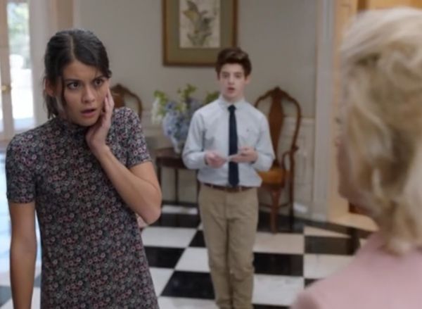 Sabrina Pemberton's Printed Mock Neck Dress on The Mick