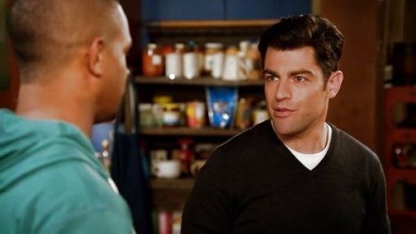 Schmidt 's Black Auderly Vneck sweater on New Girl