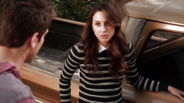 Spencer Hastings's Collared Button Back Stripe Sweater on Pretty Little Liars