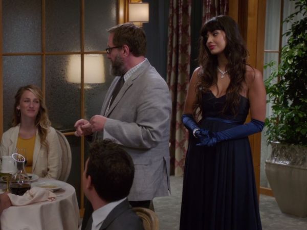 Tahani Al-Jamil's Navy Strapless Gown on The Good Place