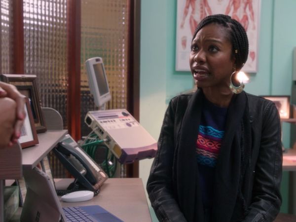 Tamra Webb's Black Combo Drape Jacket on The Mindy Project
