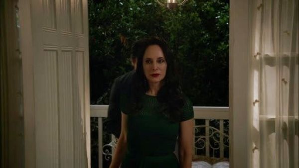Victoria Grayson's Crocheted and Stretch-Knit Peplum Dress on Revenge