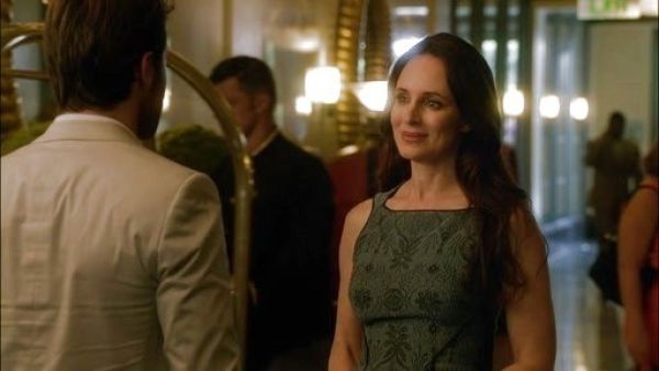 Victoria Grayson's Full Skirted Leafy Jacquard Dress on Revenge