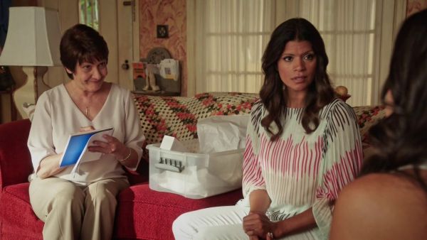 Xiomara Villanueva's 'Briar' Multi Stripe Pleated Bell Sleeve Top on Jane the Virgin