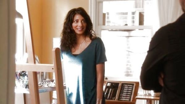 Zara Sandhu's Textured-Knit V-Neck Tee on Weird Loners