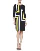 3/4-Sleeve Graphic Lines Dress