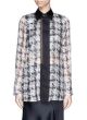 Abstract Tweed Print Leather Collar Organza Shirt