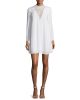 Allie Long-Sleeve Crepe Shift Dress, White