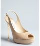 Beige Patent Leather Shaw Peep Toe Slingback Pumps