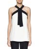 Bicolor Crepe Tie-Neck Halter Top, Off White