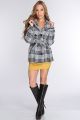 Black Grey Plaid Double Breasted Belted Coat