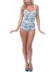 Blue & Grey Floral Belted Swimsuit