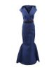 Blue Shawl Collar Gown With Belt