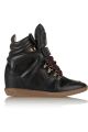 Buck leather and suede wedge sneakers