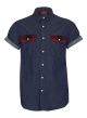 Buffalo Check Trim Short Sleeve Denim Shirt