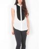 Cap Sleeve Button Down Top with Pleated Bib
