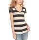 Cap-Sleeve Faux-Leather Striped Tee Top