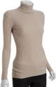 Cashmere Beige Sand Dollar Ribbed Cashmere Turtleneck