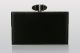 COFFERED RECTANGLE Black Satin Clutch