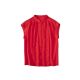 Collared Cap-Sleeve Pleated Blouse in Red