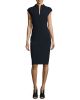 Doppio-Pinstriped Split-Neck Sheath Dress