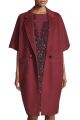 Double-Breasted Kimono-Sleeve Cocoon Coat, Marsala