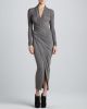 Draped Plunging-Neck Midi Dress in Pewter