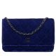 Electric Blue Velvet Classic Quilted Wallet On Chain