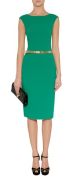 Emerald Belted Wool-Blend Sheath Dress