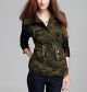 Faux Leather Sleeve Camo Stud Army Jacket