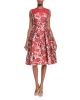 Fit-&-Flare Rose-Print Cocktail Dress, Red Rose/White
