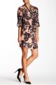 Floral Print Silk Shirt Dress in Navy