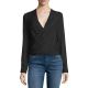 Gia Long-Sleeve Silk Wrap Blouse, Black
