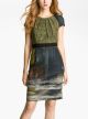 Green Abstract Print Pleated Neck Jersey Dress