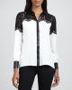 Lace and Faux-Leather-Trim Shirt