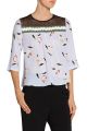 Lace and grosgrain-paneled printed silk crepe de chine top