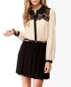 Lace Yoke Contrast Blouse