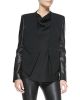 Leather-Sleeve Wool Tuxedo Jacket