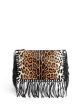 Leopard print pony hair fringe clutch