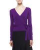 Long-Sleeve Ballerina Wrap Sweater, Royal Purple