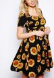 Maternity Skater Dress In Sunflower Print
