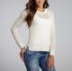 Metallic Stripe Button Detail Crewneck Sweater